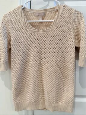 Banana Republic Beige/Cream Textured Short-Sleeve Knit Sweater
